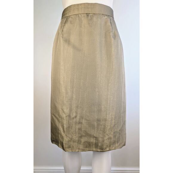 NEW Eavis & Brown Silk Sheen Taupe Pencil Skirt Large Haute Couture Quiet Luxury - Picture 2 of 11